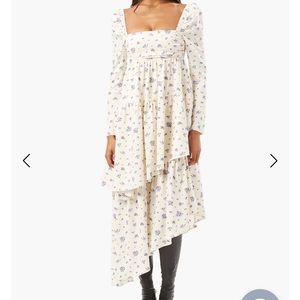 Weworewhat Puff Sleeve Polka Dot Floral Asymmetrical Tiered Dress